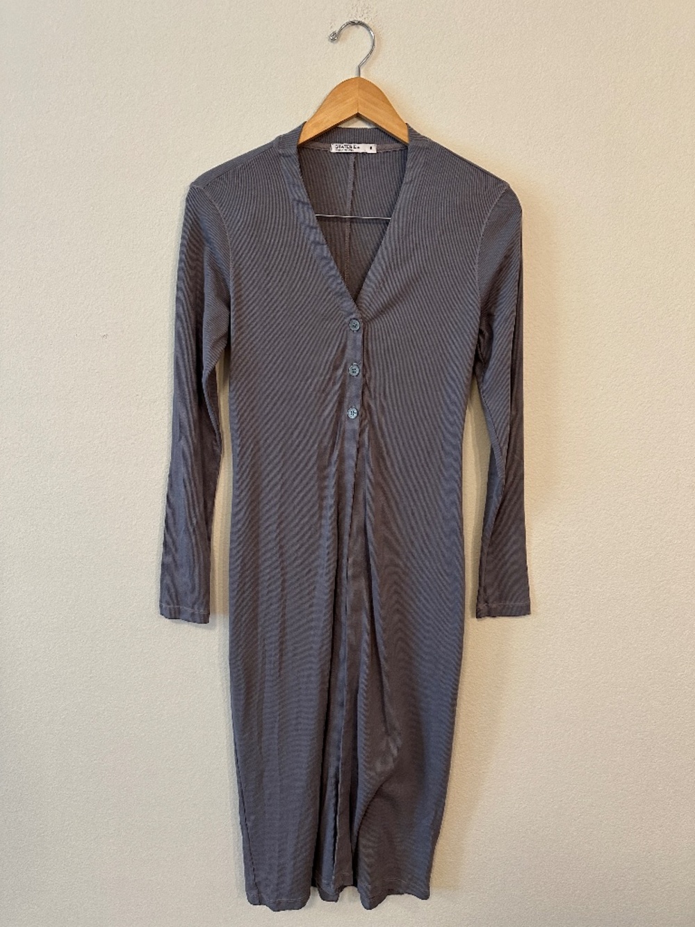 Stateside Pewter Gray Ribbed Longline Button Front Duster Cardigan Women’s S